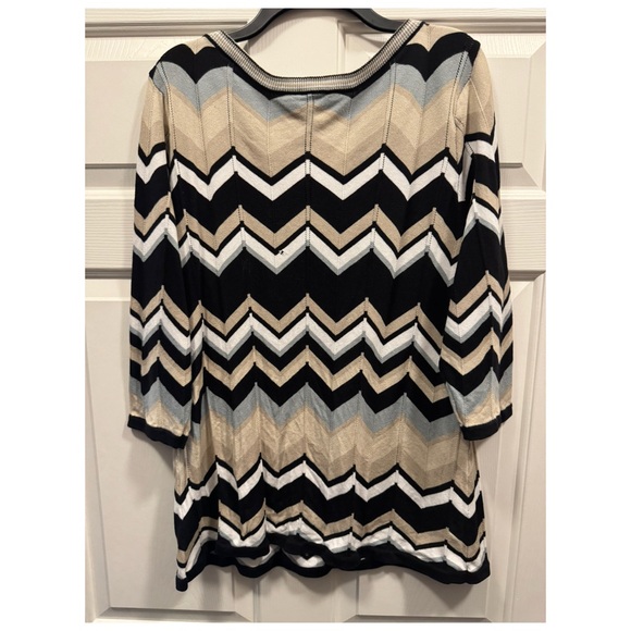 Susan Graver 🫐 Striped Sweater in Black, White, and Tan - Picture 8 of 9